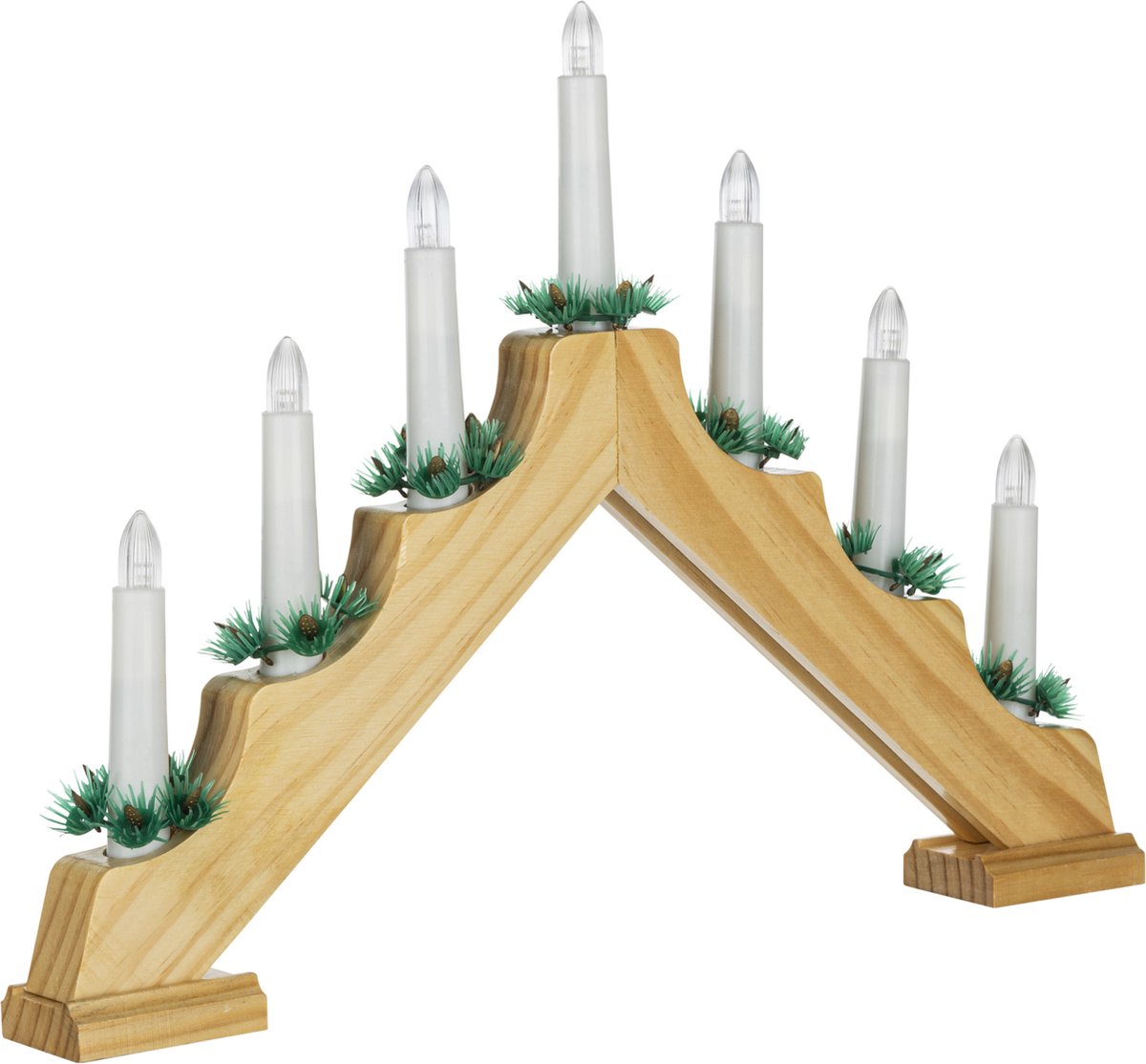 HI Kaarsenbrug - 42,5 x 4,5 x 32 cm - hout - met 7 led kaarsen - kerstversiering