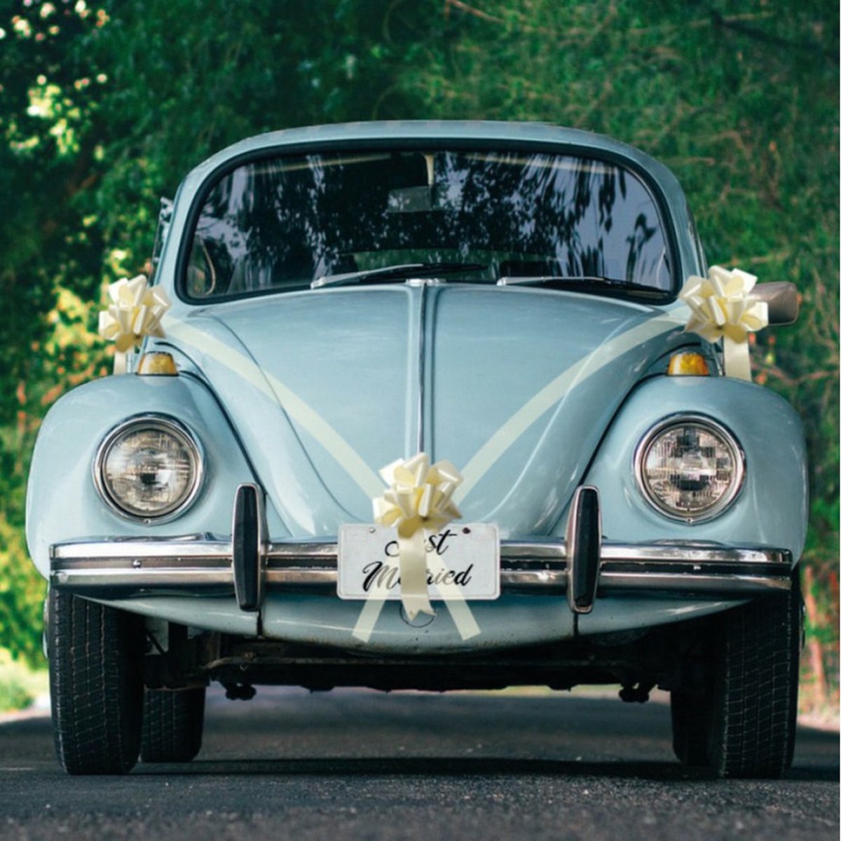Ruban de voiture de mariage Santex avec nœuds - Mariage - blanc satiné  brillant 