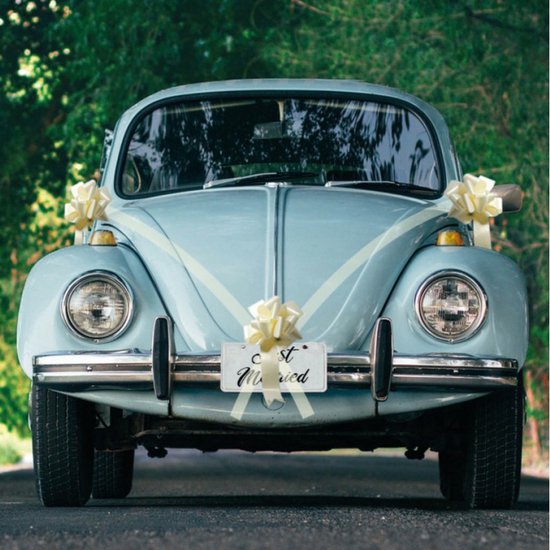 Chaks Trouwauto decoratie lint ivoor wit just married bruiloft