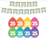 Haza Verjaardag 25 jaar geworden versiering - 16x thema ballonnen/1x Happy Birthday slinger 300 cm