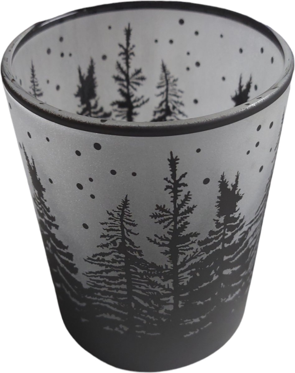 Waxine licht met kerstsfeer, Waxinelicht M, Glazen waxinelicht met bomen, Colmore waxinelicht
