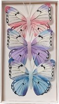 Decoris Kerstdecoratie vlinders op clip - 3x - ijsblauw - 12 x 8 cm