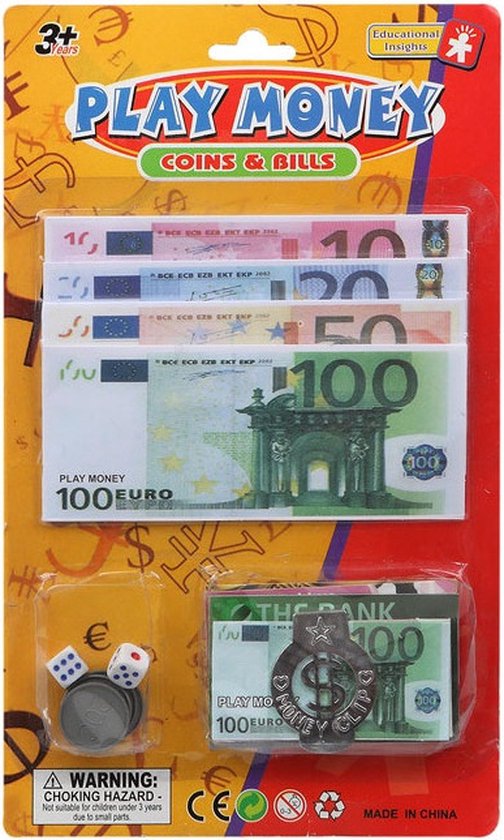 Ensembles d'argent fictif - euro avec pince à billets - pour enfants -  Fausse monnaie