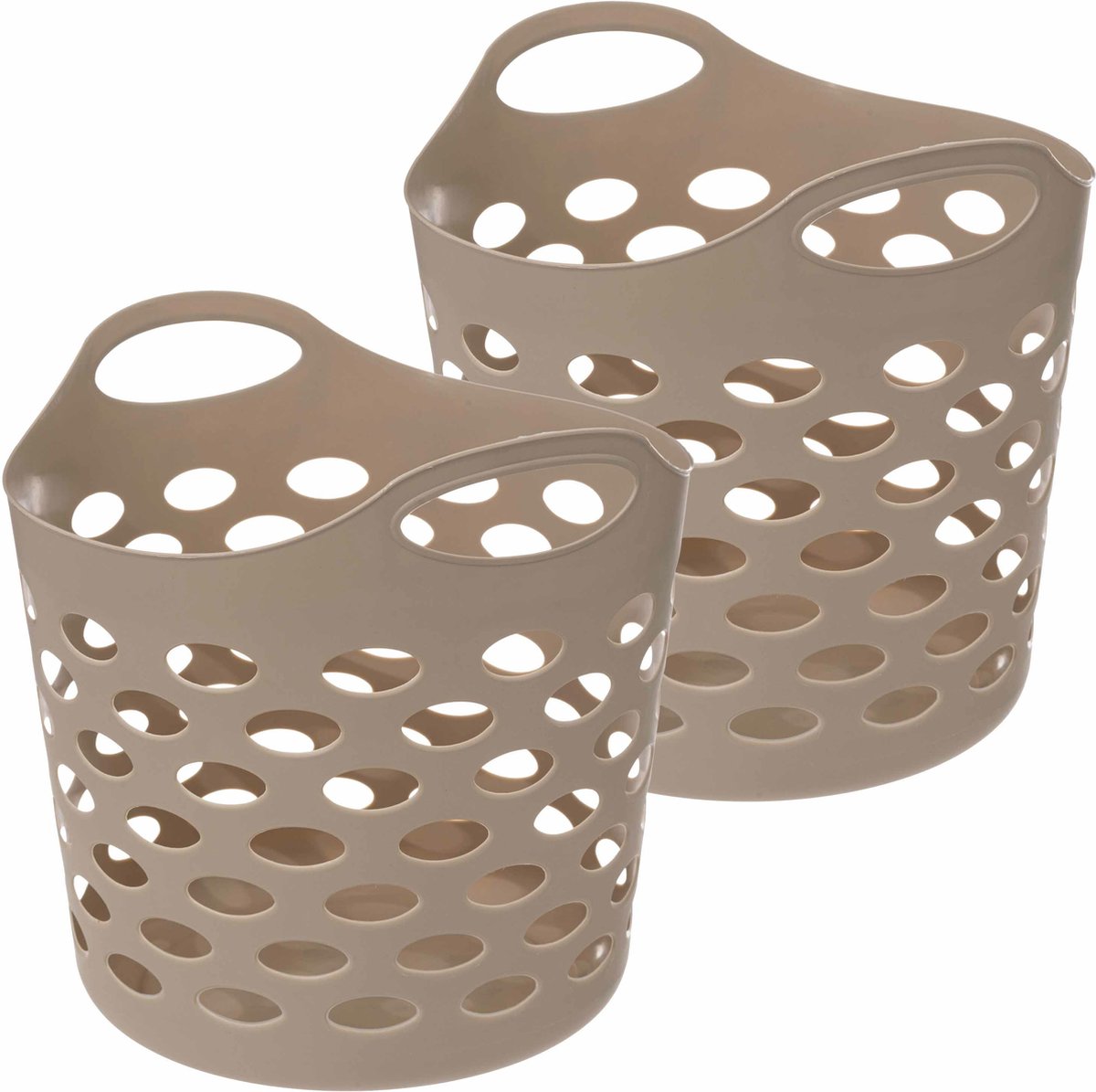 Goedkoopste 5Five Flexibele wasmand/opbergmand - 2x - rond - beige - 28 liter - D39 x H54 cm
