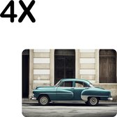 BWK Luxe Placemat - Vintage Auto in Cuba - Set van 4 Placemats - 35x25 cm - 2 mm dik Vinyl - Anti Slip - Afneembaar