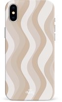 xoxo Wildhearts Minimal Nude - Double Layer - Hardcase geschikt voor iPhone X / Xs hoesje - Siliconen hoesje iPhone met golven print - Cover geschikt voor iPhone X / Xs beschermhoes - wit / beige / bruin