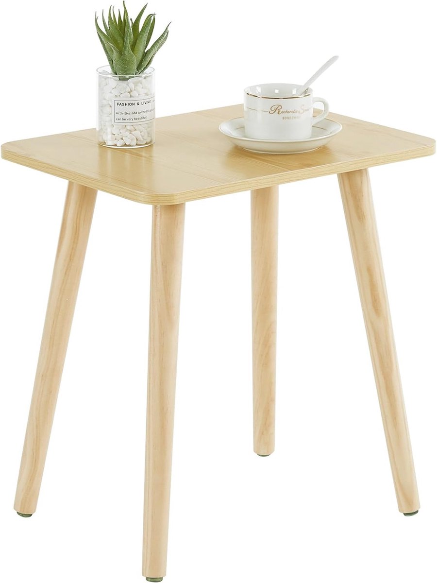 Bijzettafel van hout, kleine salontafel, woonkamertafel, nachtkastje, theetafel, banktafel voor woonkamer, slaapkamer, balkon, bloemenstandaard, 40 x 30 x 43 cm, naturel