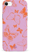 xoxo Wildhearts Give Me Butterflies - Double Layer - Hard hoesje geschikt voor iPhone SE 2022 / SE 2020 / 7 / 8 hoesje - Siliconen hoesje met vlinders - Beschermhoesje geschikt voor iPhone SE 2022 / SE 2020 / 7 / 8 hoesje roze, oranje
