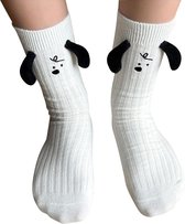 Witte Sokken met 3D Oortjes - Honden sokken met hangoren en snuit - Grappige sokken Dames/Kinderen maat 35-40