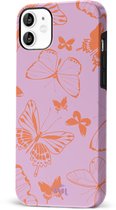 xoxo Wildhearts Give Me Butterflies - Double Layer - Hard hoesje geschikt voor iPhone 12 hoesje - Siliconen hoesje met vlinders - Beschermhoesje geschikt voor iPhone 12 hoesje roze, oranje