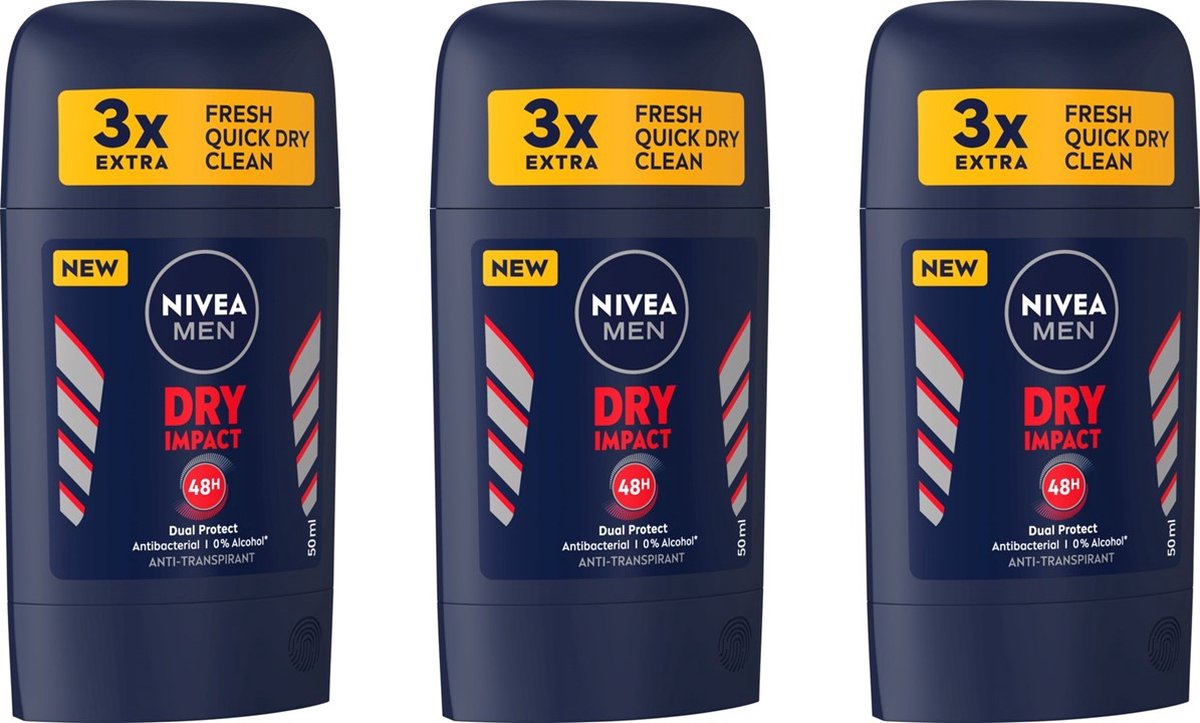 Goedkoopste Nivea Deo Stick - Dry Impact - 3 x 50 ml