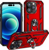 Casemania Hoesje Geschikt voor Apple iPhone 15 Pro Max Rood - Anti-Shock Hybrid Armor met Kickstand Ring