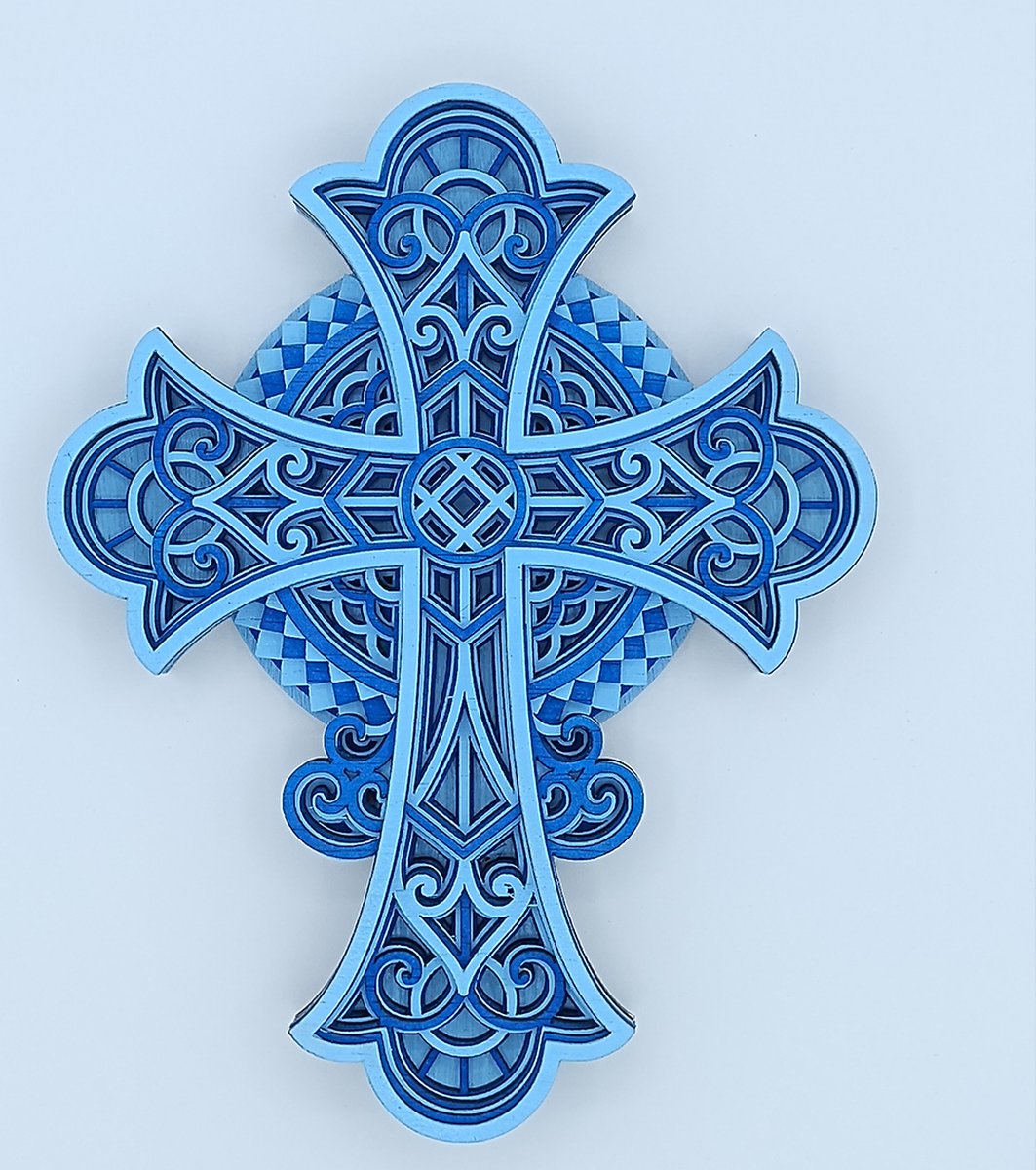 Handgemaakte duurzame 3D-gelaagde Kruis Mandala Klein Blauw
