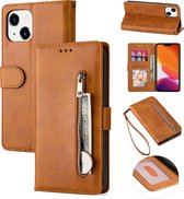 Luxe Apple iPhone 15 Pro Max Telefoonhoesje - Hoogwaardig Leer - Pasjeshouder - Cognac Bruin