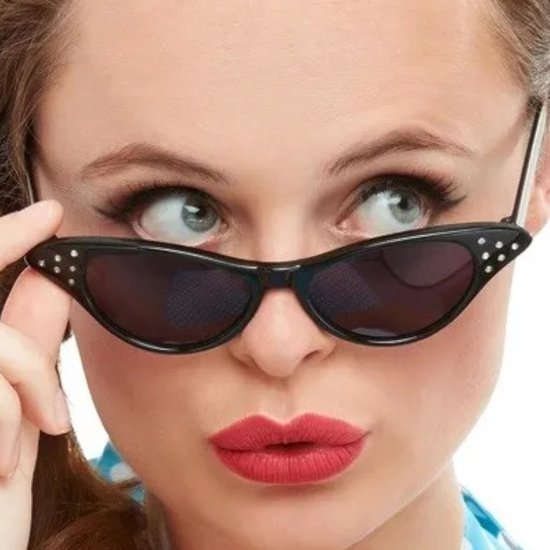 Flyaway Style Rock and Roll Black Diamante Sunglasses Adult 50s Costume Accessory main image 0