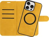 Cazy Uitneembaar Wallet Hoesje geschikt voor iPhone 15 Pro - Afneembaar hoesje - Magfit - 2-in-1 design - Pasvakjes - Geel