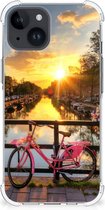 Coque arrière en Siliconen TPU pour iPhone 15 avec bord transparent Canaux d'Amsterdam