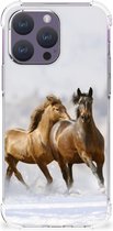 GSM Hoesje Geschikt voor iPhone 15 Pro Max Bumper Hoesje met transparante rand Paarden