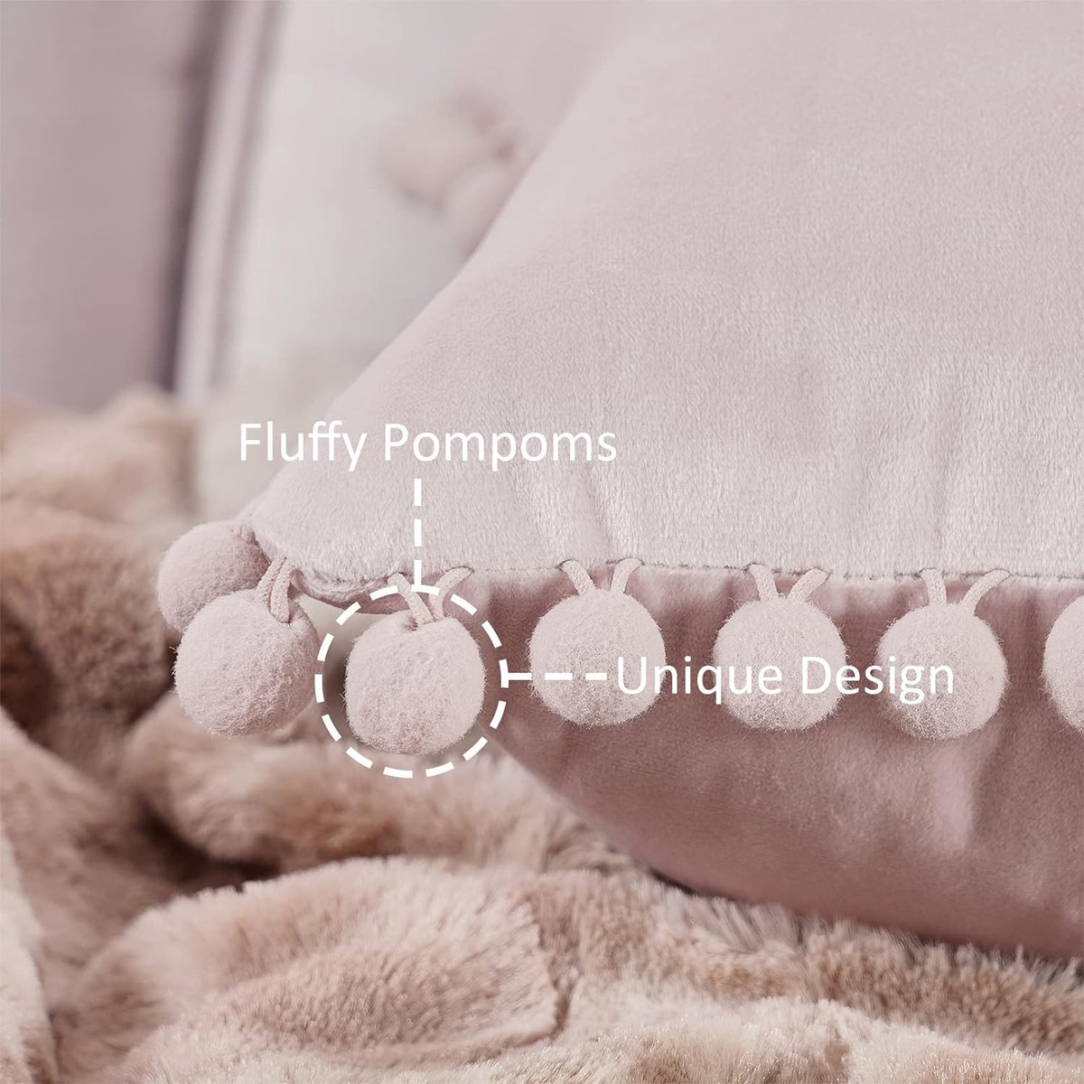 Fluwelen kussenslopen met pompons, effen, decoratief, hoofdkussen, zitkussen, voor de bank, slaapkamer, kantoor, auto