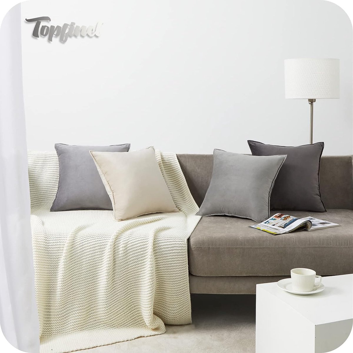 Topfinel 4er Set Boho Kissenbezug 40x40 cm grau Kordsamt Kissenbezüge Kissenhüll