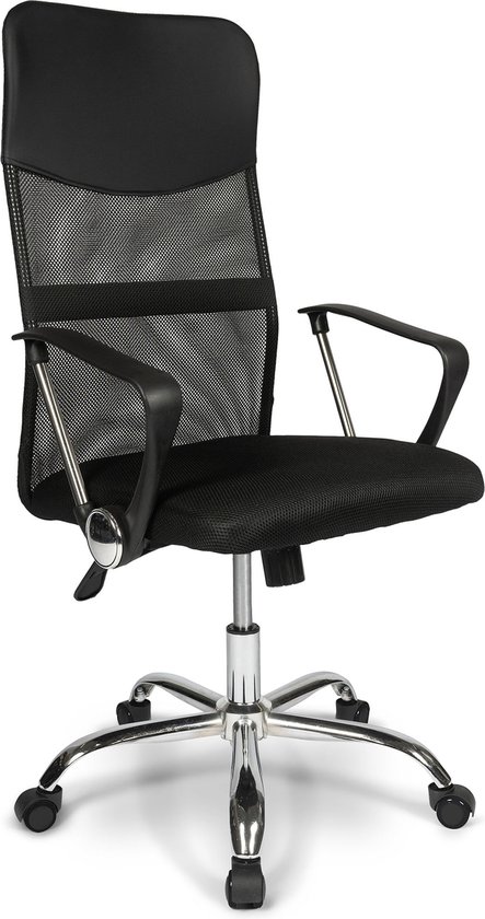 Ergodu - Bureaustoel met Armleuningen - Verstelbare Kantoorstoel met Draaiwieltjes - Office Chair - In Hoogte Verstelbaar - Zwart