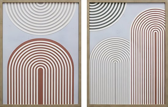 Ter Halle - Schilderij - 3D Art - Rode Bogen - Tweeluik - 45x60cm