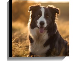 Canvas - Dier - Hond - Zwart - Wit - Gras - 40x40 cm Foto op Canvas Schilderij (Wanddecoratie op Canvas)