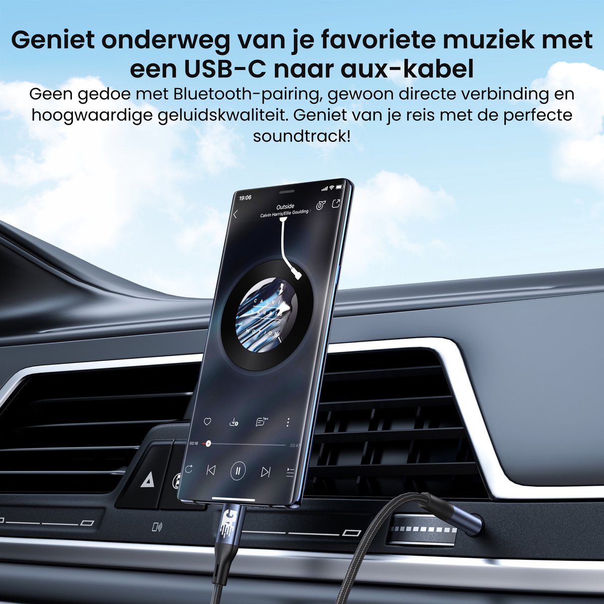 USB-C naar 3,5 mm AUX kabel 50 cm gevlochten audio kabel voor smartphone, tablet, auto, laptop - Afbeelding 5