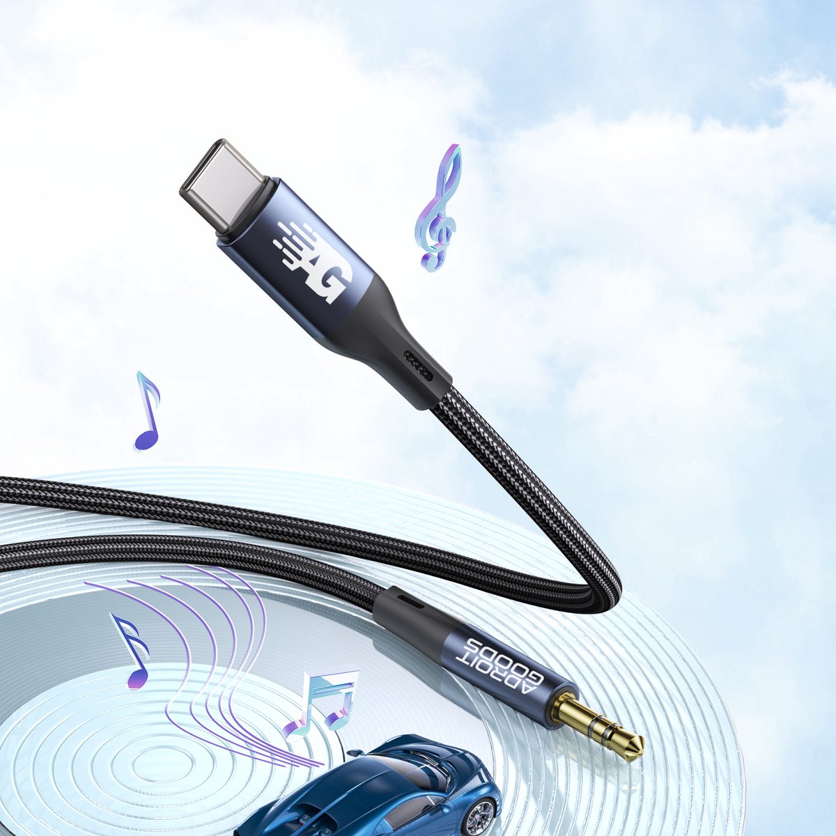 USB-C naar 3,5 mm AUX kabel 50 cm gevlochten audio kabel voor smartphone, tablet, auto, laptop - Afbeelding 3