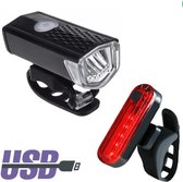 Set d'éclairage de Éclairage de vélo - LED - Éclairage avant - Lampe de vélo LED USB rechargeable - Phare de vélo - Étanche - 3 modes d'éclairage - Zwart