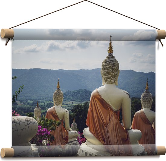 Textielposter - Buddhas - Bloemen - Bergen - Bomen - 40x30 cm Foto op Textiel