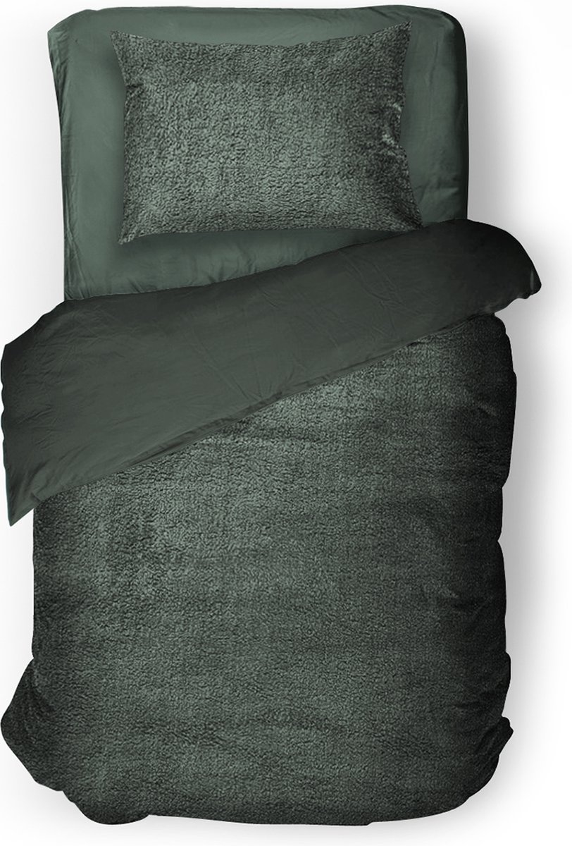 Eleganzzz Dekbedovertrek Teddy Pluche - Bottle Green - Teddy Dekbedovertrek - Dekbedovertrek 140x200/220cm - Eenpersoons dekbedovertrekken - 140x220cm - Fluffy Dekbedovertrek