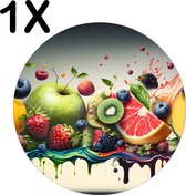 BWK Luxe Ronde Placemat - Tropisch Fruit met Splashes - Set van 1 Placemats - 50x50 cm - 2 mm dik Vinyl - Anti Slip - Afneembaar