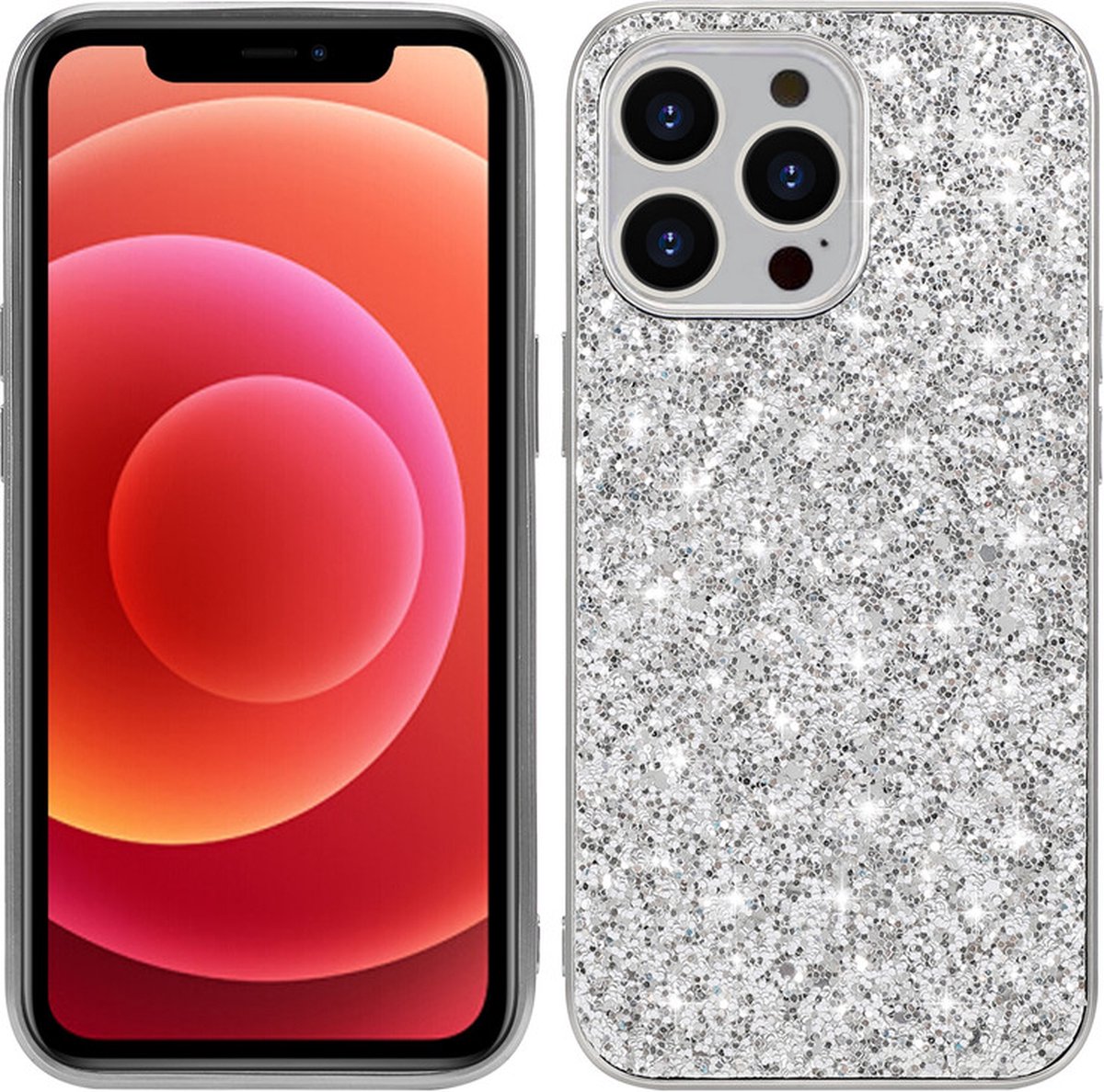 iPhone 15 PRO Hoesje - Glitter Case Cover - Zilver - Provium