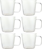 OTIX Theeglazen met Oor - Koffiekopjes - Koffietassen - Glazen met Ribbel - Reliëf - Set van 6 - 300ml - Glas - ROSE