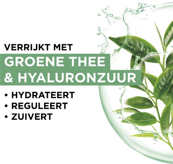 Garnier SkinActive gezichtsmasker verrijkt met groene thee & hyaluronzuur. Hydrateert, reguleert en zuivert.