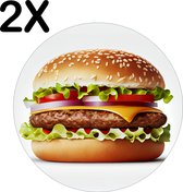 BWK Luxe Ronde Placemat - Perfecte Hamburger op Lichte Achtergrond - Set van 2 Placemats - 40x40 cm - 2 mm dik Vinyl - Anti Slip - Afneembaar