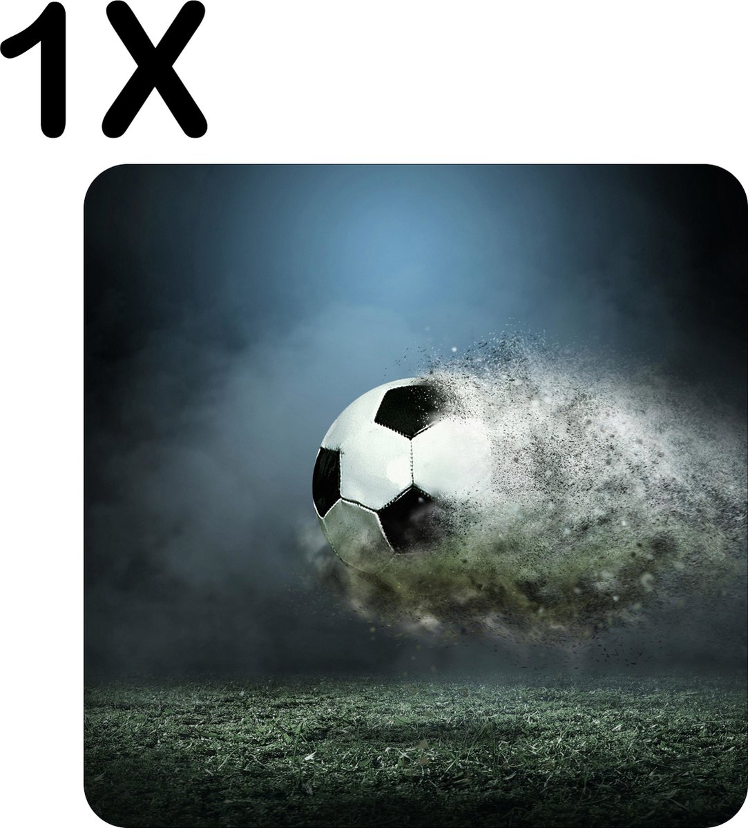 BWK Luxe Placemat - Ontploffende Voetbal boven het Gras - Set van 1 Placemats - 50x50 cm - 2 mm dik Vinyl - Anti Slip - Afneembaar