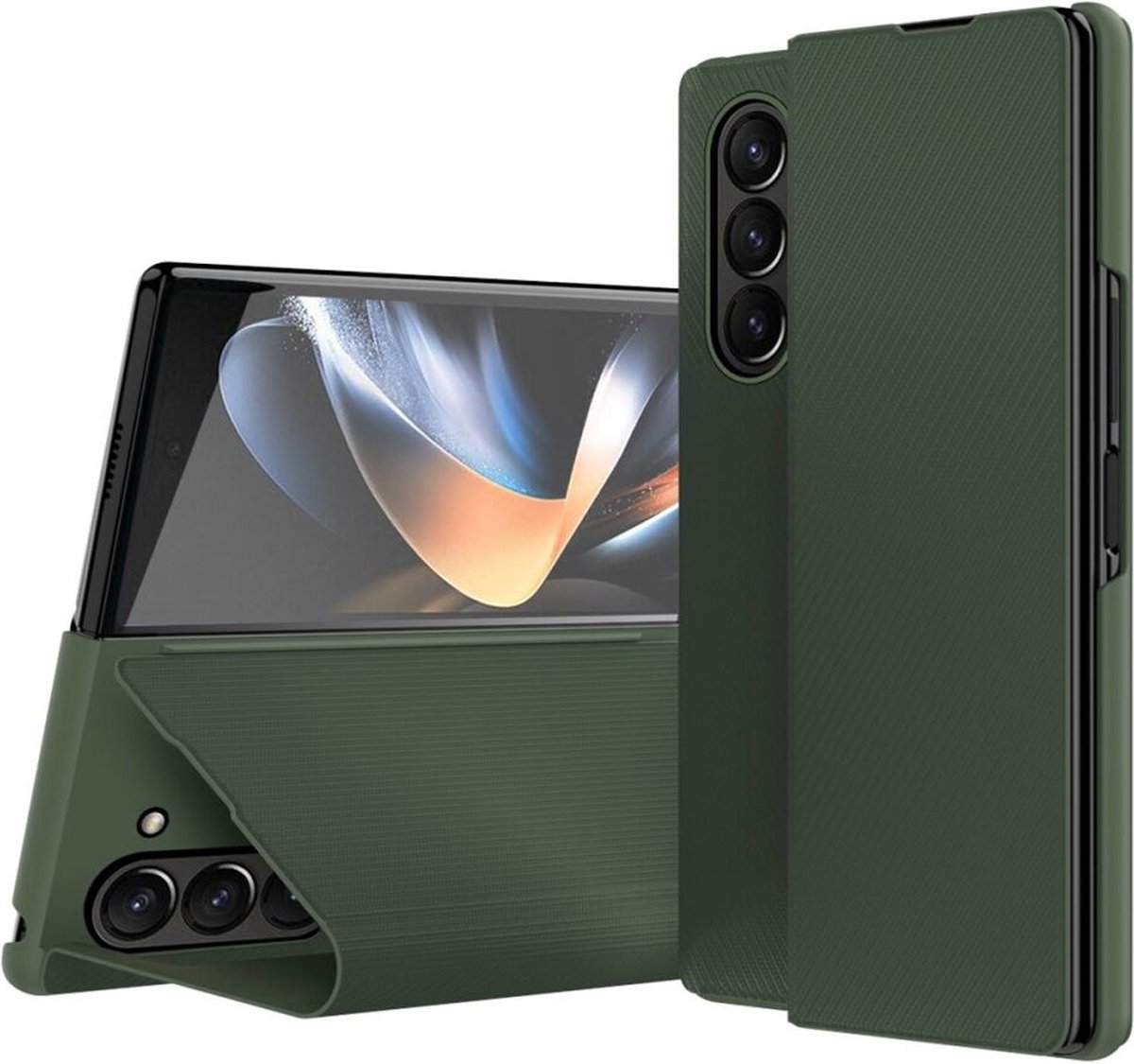 Geschikt voor Samsung Galaxy Z Fold 5 Hoesje Kevlar Book Case Kunstleer Groen