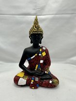 Decoratieve Boeddha zittend - meerkleurig + goud - hoogte 20 cm x 14 x 13 cm - polyresin - Woonaccessoires