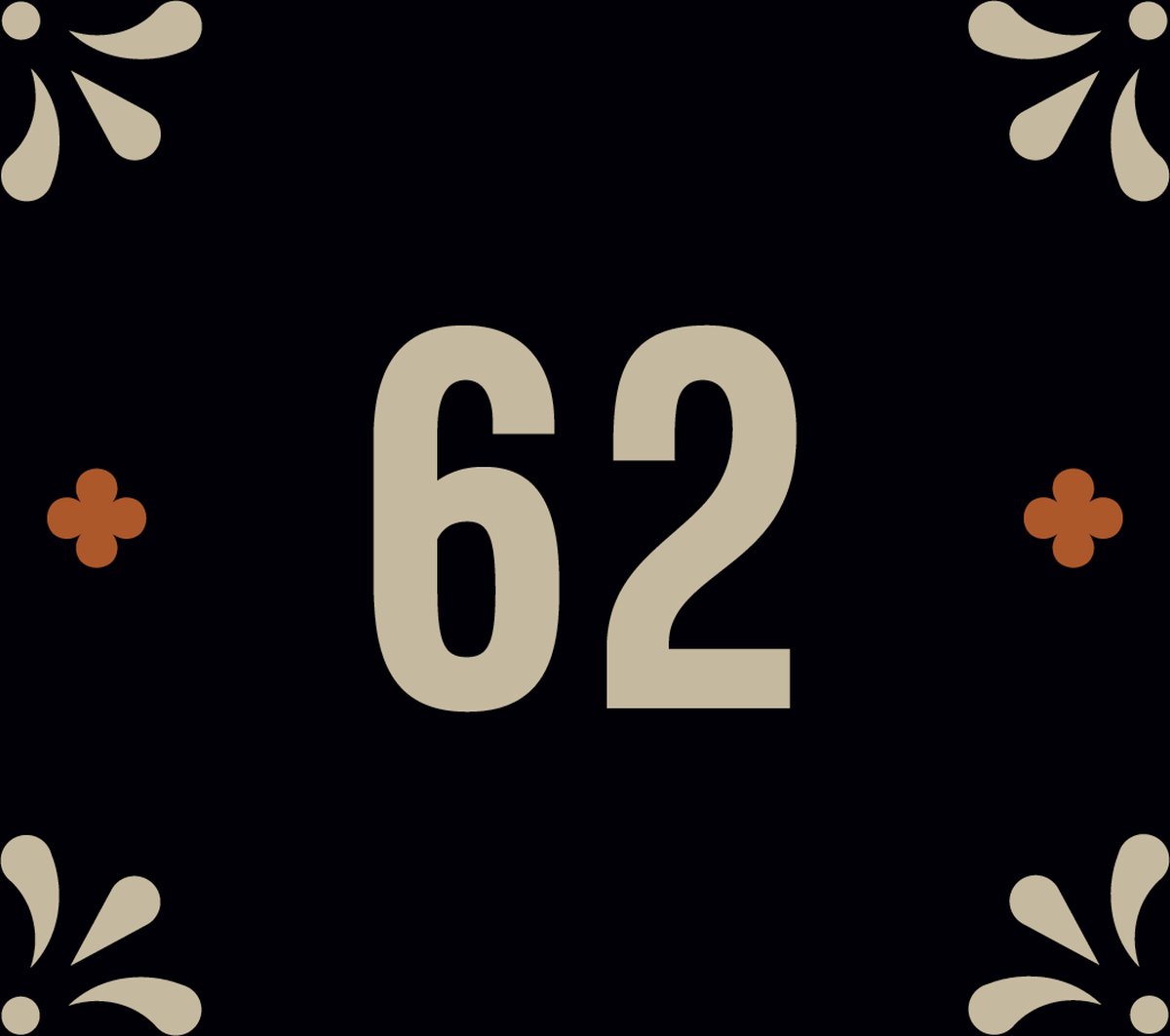 Huisnummerbord nummer 62 | Huisnummer 62 |Zwart huisnummerbordje ...