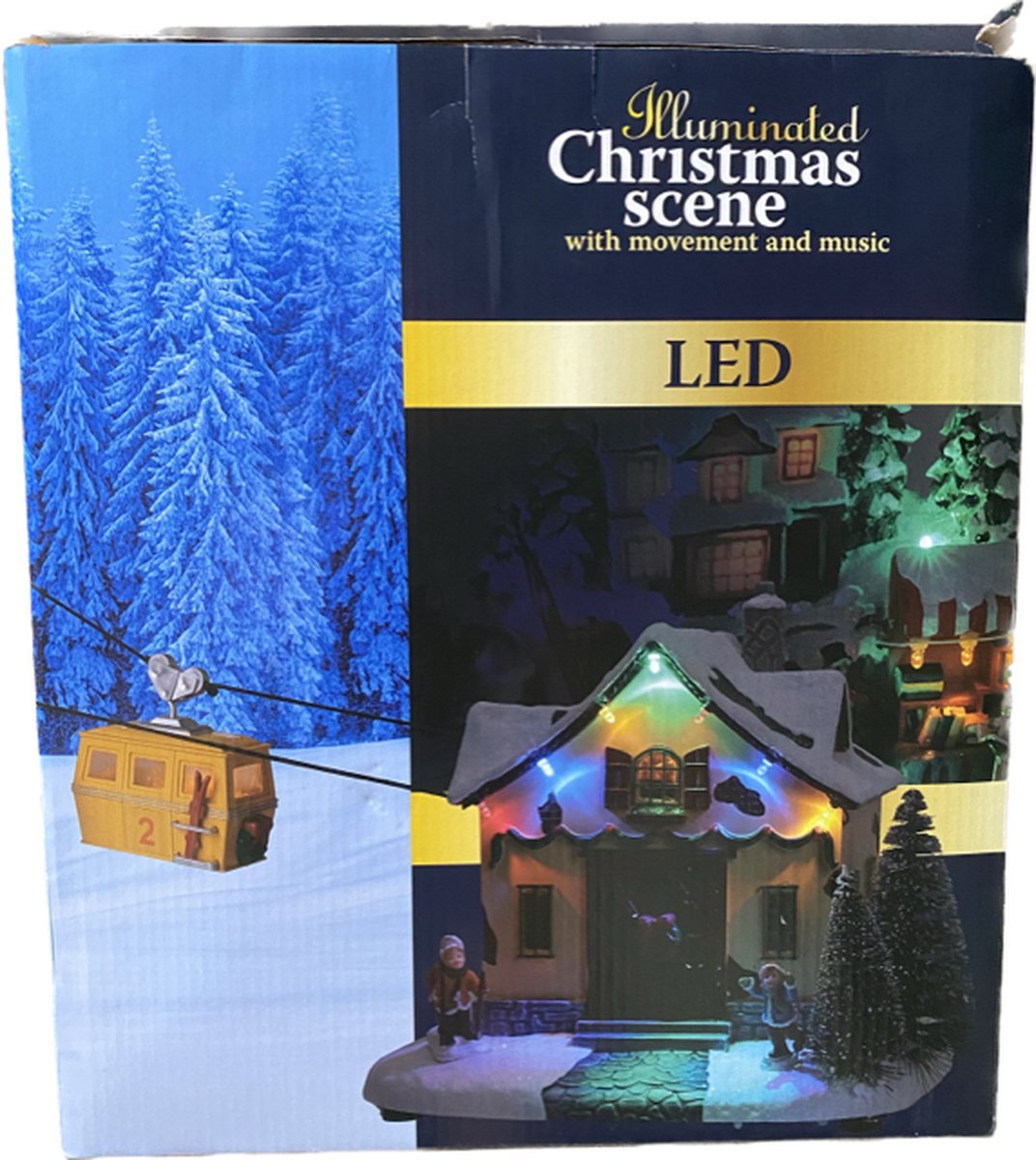 Kersthuisjebestellen - Skidorp - Skilift met beweging + Ledverlichting + Muziek - Kersthuisje met verlichting - Kersthuisjes & Kerstdorpen – foto 6