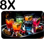 BWK Luxe Placemat - Gekleurde Cocktails op een Dienblad - Set van 8 Placemats - 45x30 cm - 2 mm dik Vinyl - Anti Slip - Afneembaar