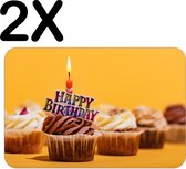 BWK Luxe Placemat - Happy Birthday - Verjaardag Cupcake met Geel Oranje Achtergrond - Set van 2 Placemats - 45x30 cm - 2 mm dik Vinyl - Anti Slip - Afneembaar