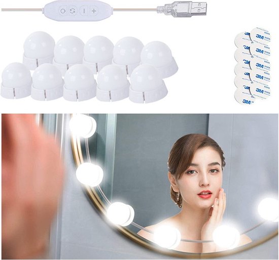 HAC24 Set van 2 led-spiegellampen met zuignappen, werkt op batterijen, make-uplicht, spiegel, cosmetica, make-up, lamp, spiegellamp