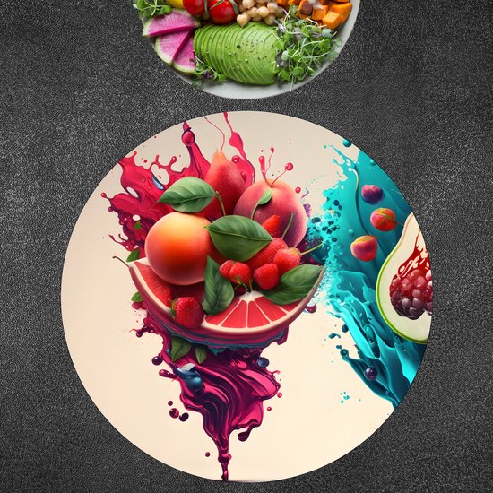 BWK Luxe Ronde Placemat - Fruit Splashes Art - Set van 4 Placemats - 40x40 cm - 2 mm dik Vinyl - Anti Slip - Afneembaar