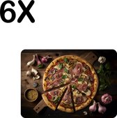 BWK Stevige Placemat - Heerlijke Traditionele Pizza met Knoflook en Ui - Set van 6 Placemats - 35x25 cm - 1 mm dik Polystyreen - Afneembaar