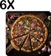 BWK Stevige Placemat - Heerlijke Traditionele Pizza met Knoflook en Ui - Set van 6 Placemats - 50x50 cm - 1 mm dik Polystyreen - Afneembaar