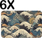 BWK Stevige Placemat - Japanse Styl Golven Getekend - Set van 6 Placemats - 45x30 cm - 1 mm dik Polystyreen - Afneembaar
