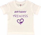 T-shirt Kinderen "Birthday Princess" | korte mouw | Wit/paars | maat 86/92 Verjaardag Meisjes Prinses